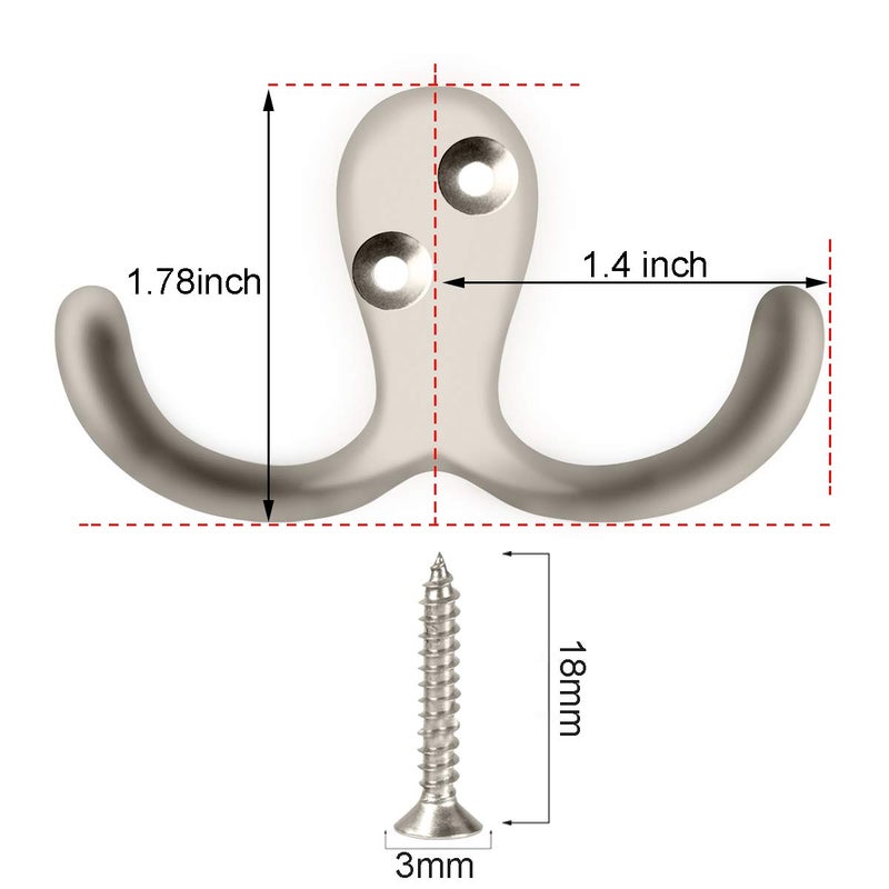 IBosins 8 Pack Heavy Duty Double Prong Coat Hooks Wall Mounted with 16 Screws Retro Double Hooks Utility Hooks for Coat, Scarf, Bag, Towel, Key, Cap, Cup, Hat - Image 2